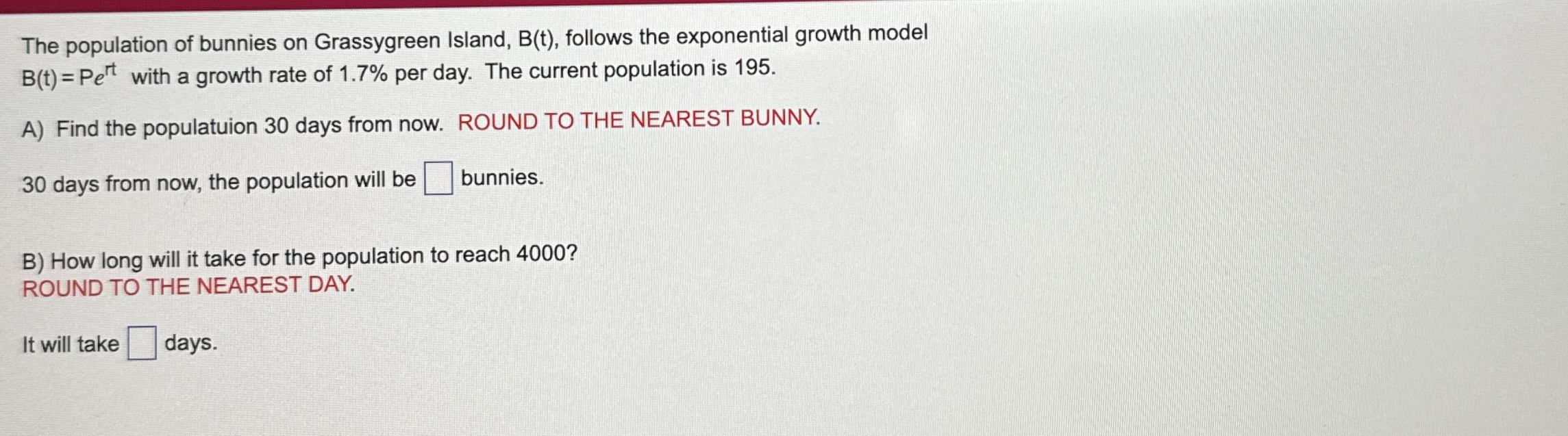 The population of bunnies on Grassygreen Island,