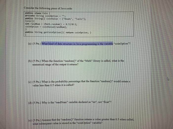 Solved Consider the following picce of Java code: public | Chegg.com