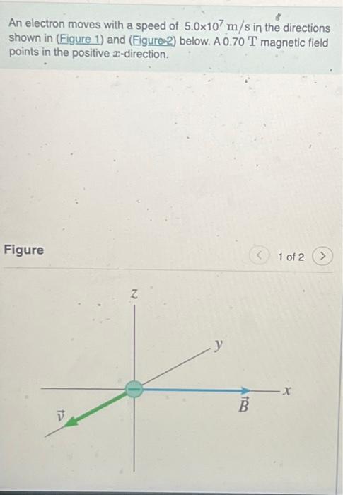 Solved An electron moves with a speed of 5.0×107 m/s in the | Chegg.com
