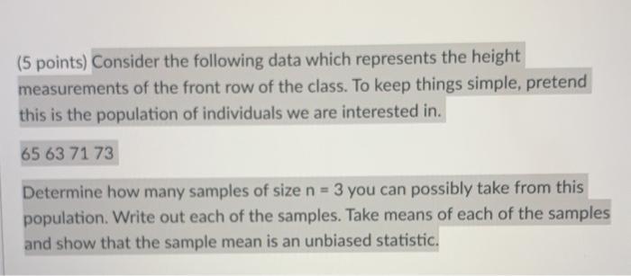 Solved (5 points) Consider the following data which | Chegg.com