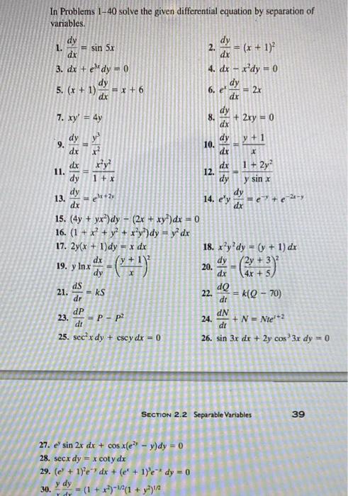 Solved In Problems 1-40 solve the given differential | Chegg.com