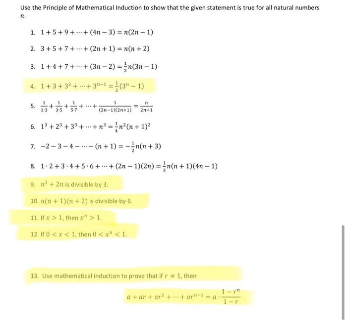 Solved Use The Principle Of Mathematical Induction To Show Chegg Com