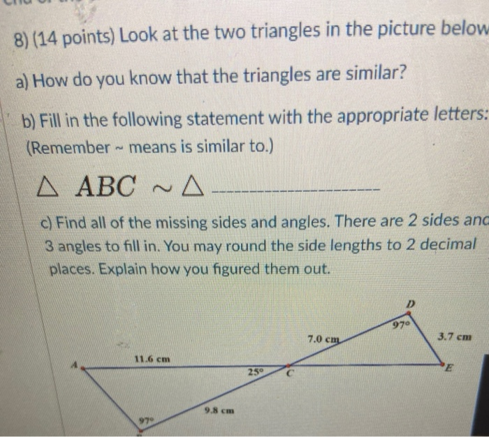 Solved 8) (14 points) Look at the two triangles in the | Chegg.com