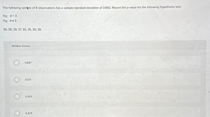 Solved The following sample of 8 observations has a sample | Chegg.com