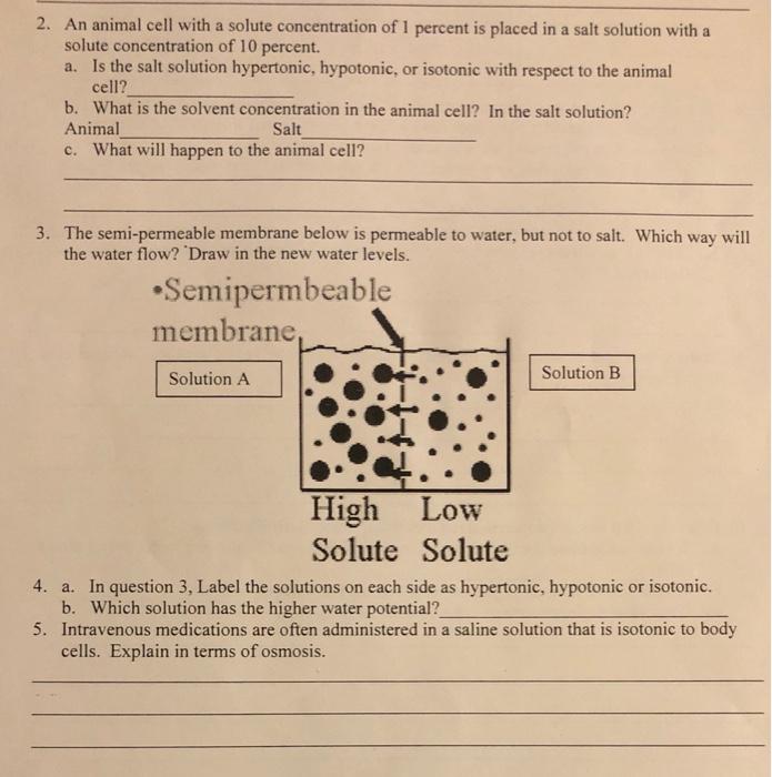 Solved 2. An animal cell with a solute concentration of 1 