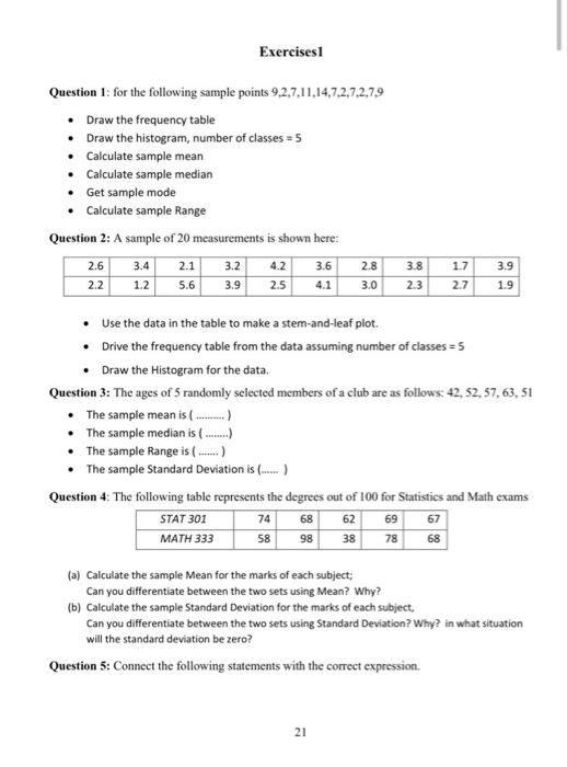 Solved Exercises 1 Question 1: for the following sample | Chegg.com