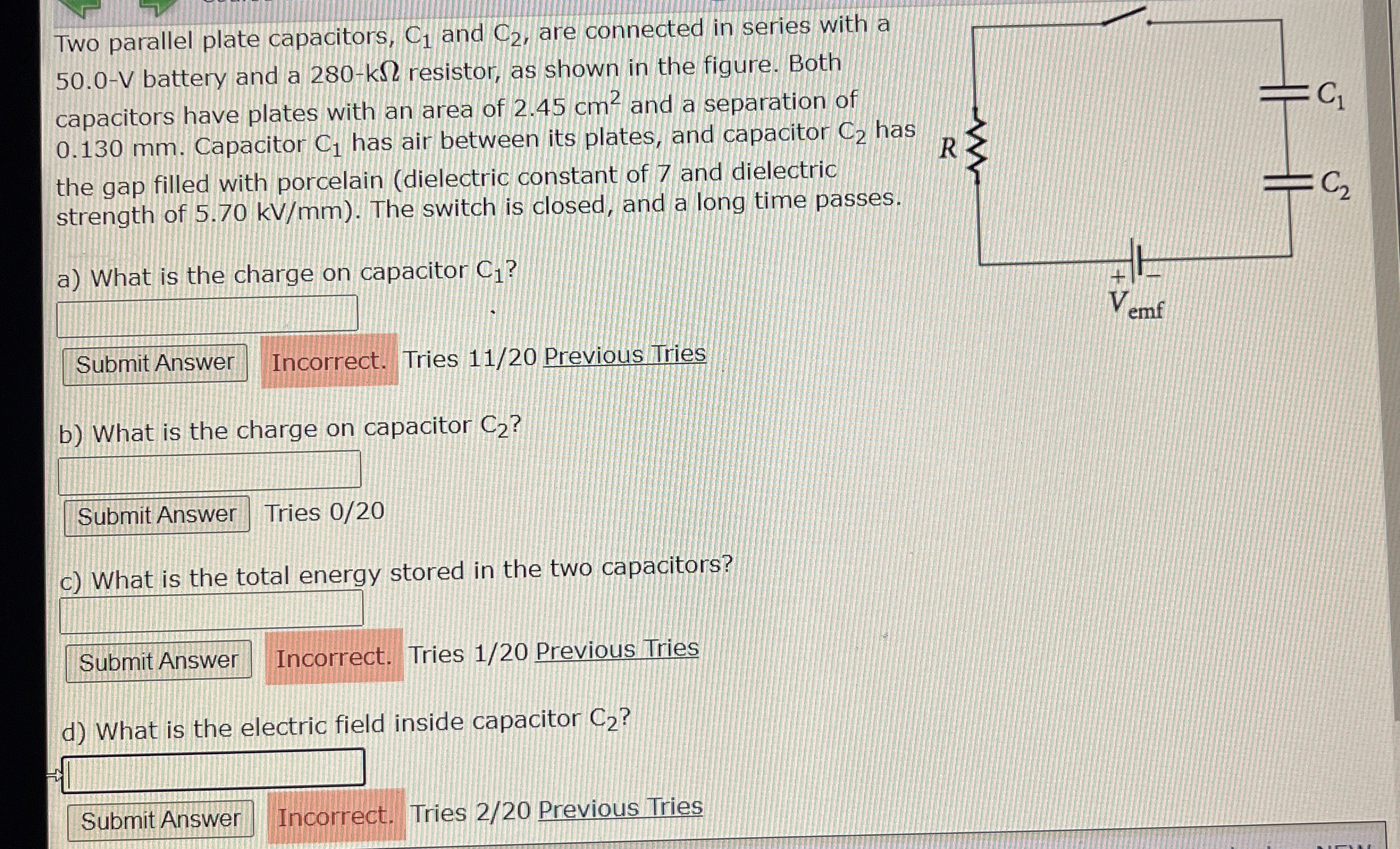 Solved Two parallel plate capacitors, C1 ﻿and C2, ﻿are