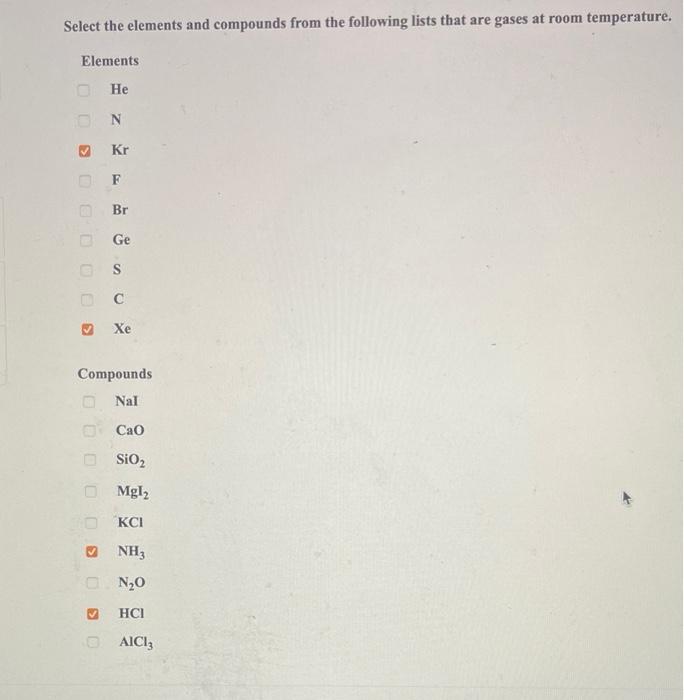 Solved Select the elements and compounds from the following | Chegg.com