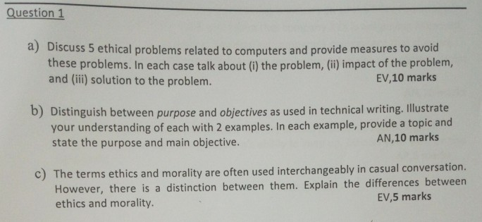 Solved Question 1 a) Discuss 5 ethical problems related to | Chegg.com