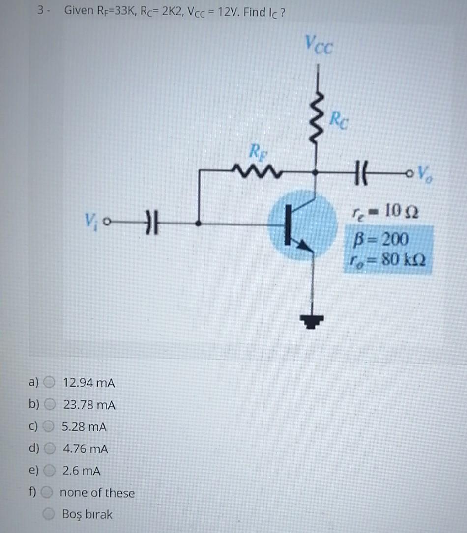 Solved 3 Given R 33k Rc 2k2 Vcc 12v Find Ic Voc R Chegg Com