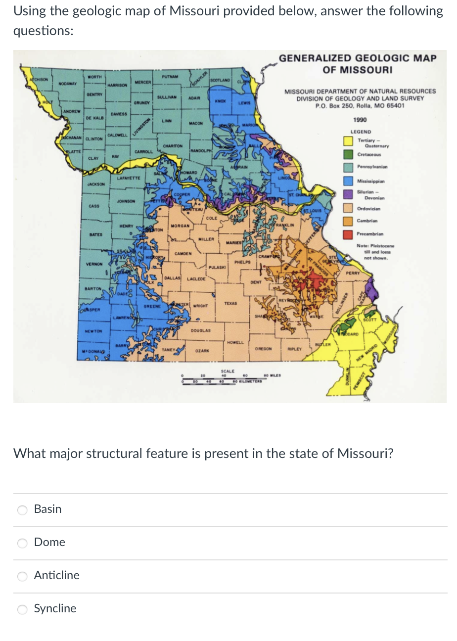 Solved Using the geologic map of Missouri provided below, | Chegg.com