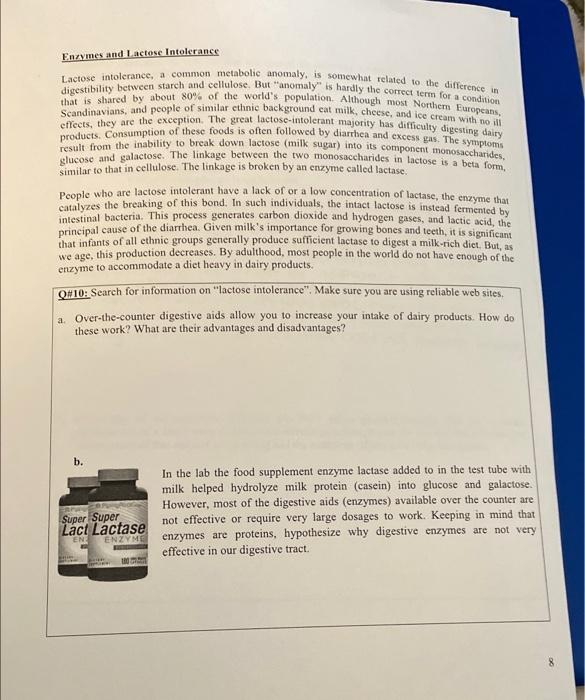 Solved Enzymes and Lactose intolerance Lactose intolerance,