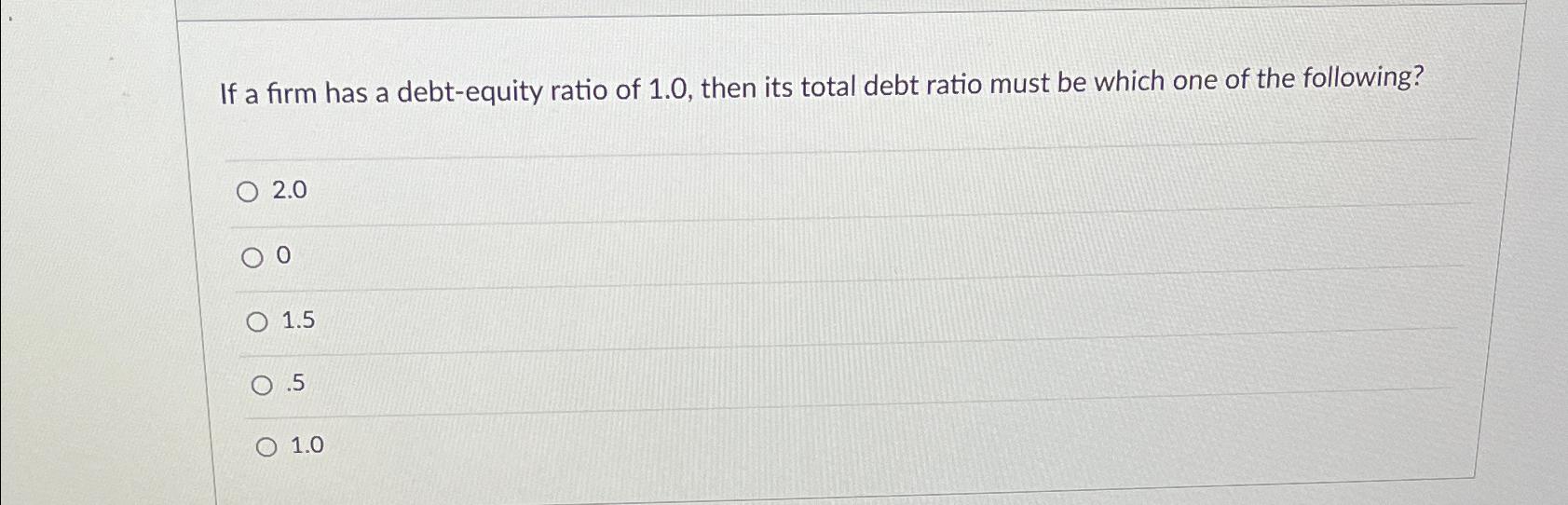 Solved If A Firm Has A Debt-equity Ratio Of 1.0 , ﻿then Its | Chegg.com