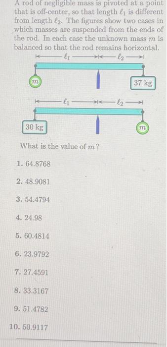 Solved A rod of negligible mass is pivoted at a point that | Chegg.com