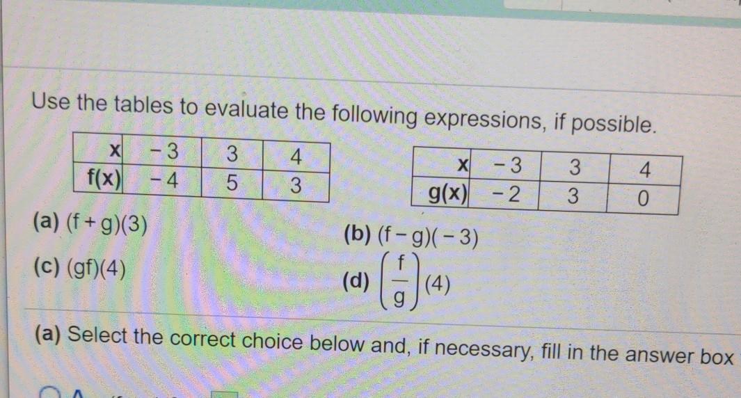 Solved Use the tables to evaluate the following expressions, | Chegg.com