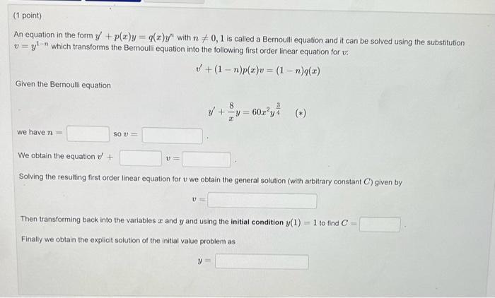 Solved An Equation In The Form Y′ P X Y Q X Yn With N 0 1