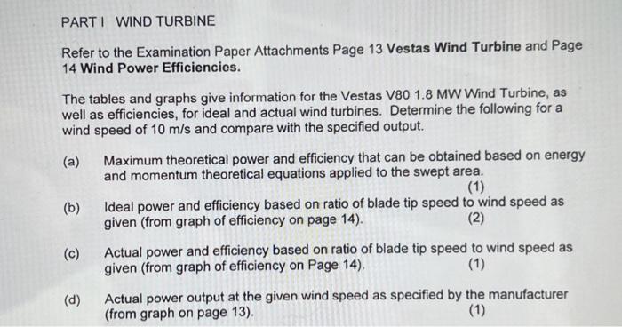 PART I WIND TURBINE Refer To The Examination Paper | Chegg.com