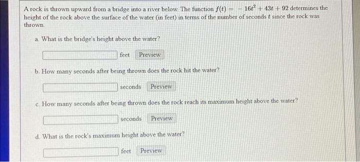 Solved A rock is thrown upward from a bridge into a river | Chegg.com