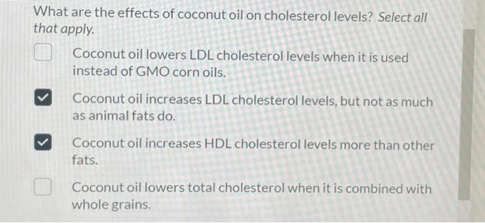 Solved What are the effects of coconut oil on cholesterol | Chegg.com