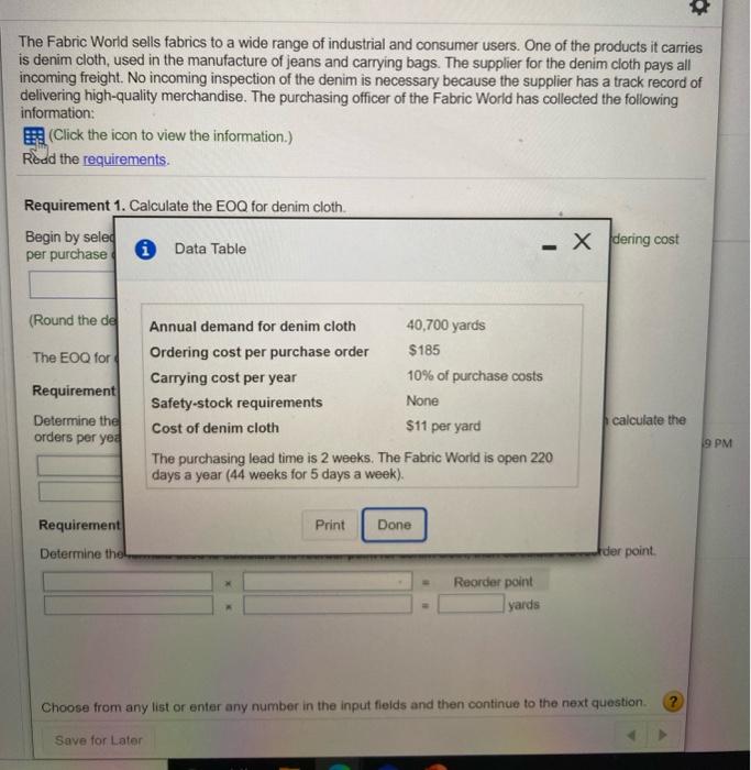 Solved The Fabric World sells fabrics to a wide range of