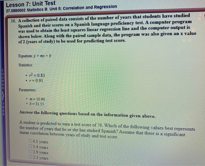 Solved Lesson 7: Unit Test 27.0880002 Statistics B Unit 5: | Chegg.com