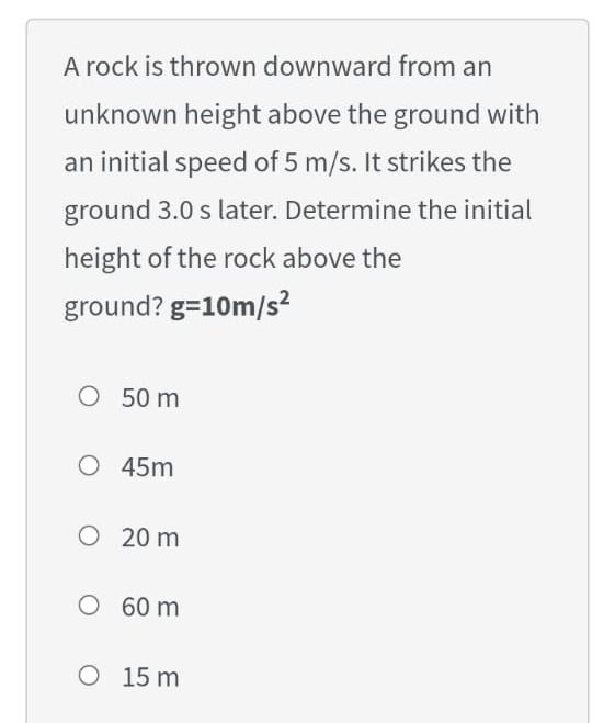 Solved A rock is thrown downward from an unknown height | Chegg.com