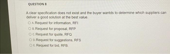 Solved A clear specification does not exist and the buyer | Chegg.com