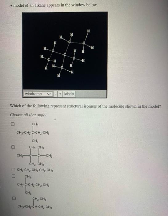 Solved A model of an alkane appears in the window below. | Chegg.com