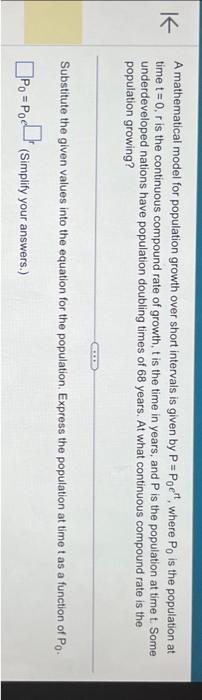 Solved A Mathematical Model For Population Growth Over Short | Chegg.com
