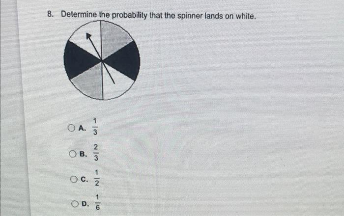 Solved 8. Determine the probability that the spinner lands | Chegg.com