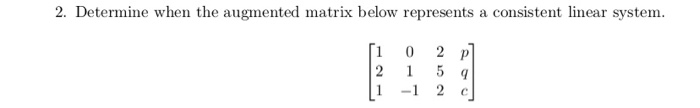 Solved 2. Determine when the augmented matrix below | Chegg.com