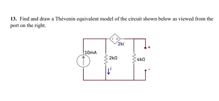 Solved 13. Find and draw a Thévenin equivalent model of the | Chegg.com