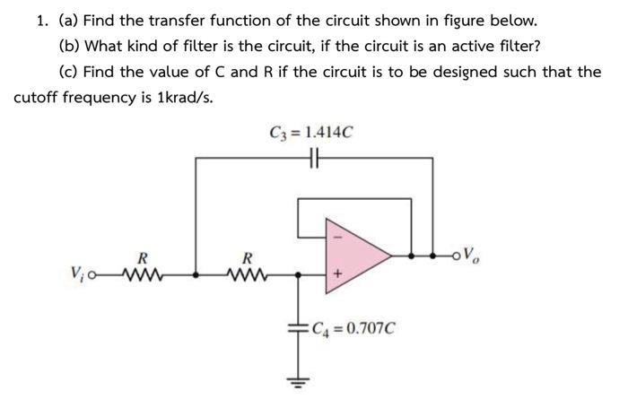 Solved 1. (a) Find the transfer function of the circuit | Chegg.com