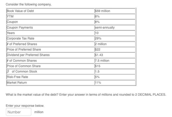 Solved Consider The Following Company, What Is The Market | Chegg.com