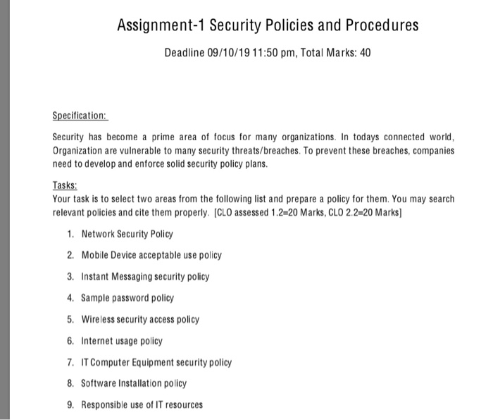 Solved Assignment-1 Security Policies and Procedures | Chegg.com