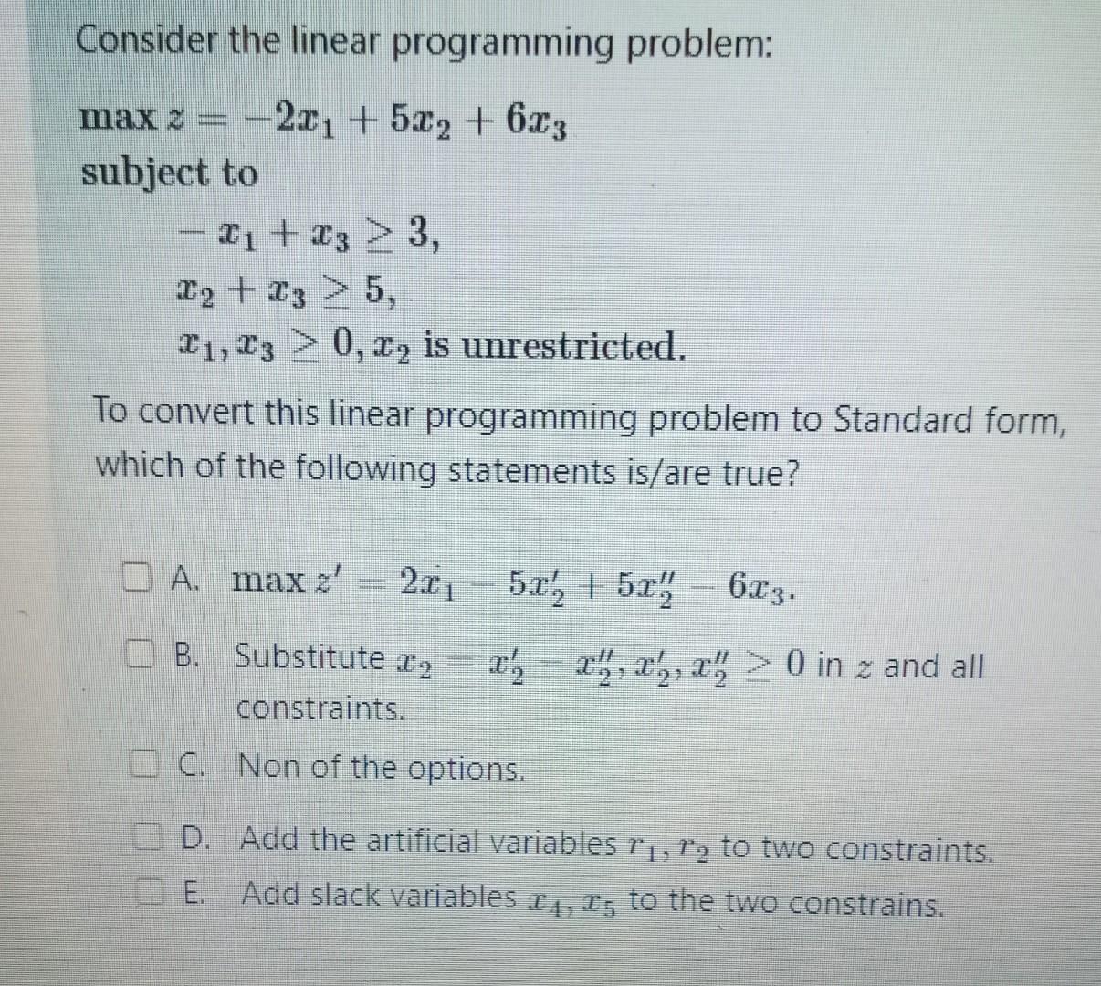 Solved Consider the linear programming problem: | Chegg.com