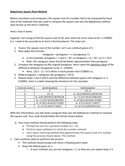 Solved Babylonian Square Root Method Before calculators and | Chegg.com