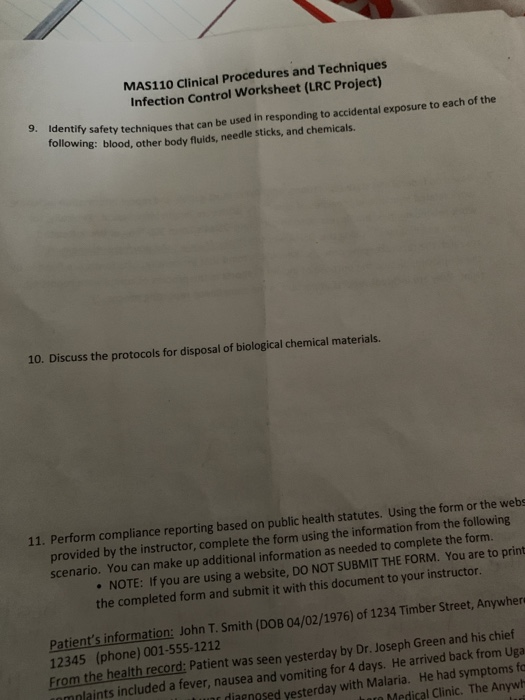 MAS110 Clinical Procedures and Techniques Infection | Chegg.com