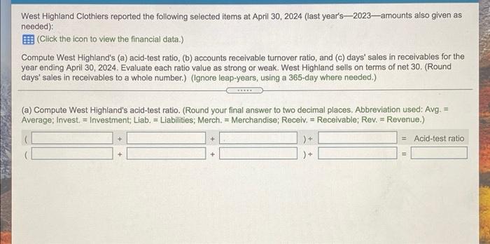 Solved West Highland Clothiers Reported The Following Chegg