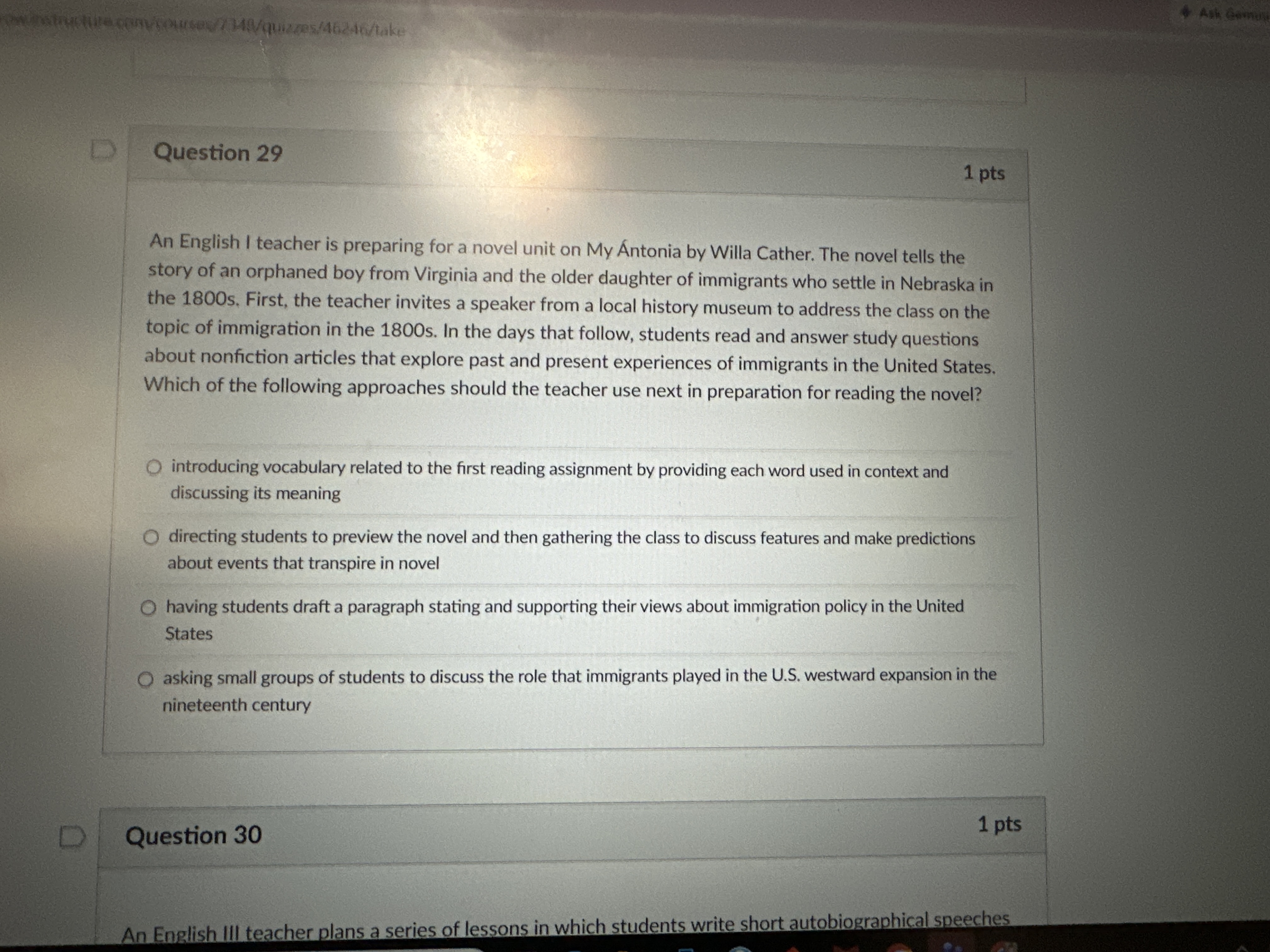 Math Background For Assignment Solved Question 29An English I teacher is preparing for a | Chegg.com