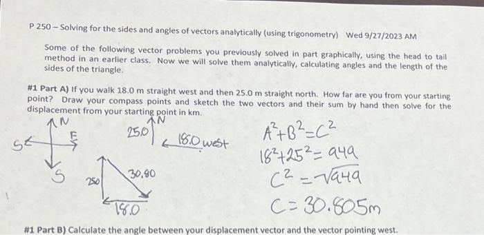 Solved P 250 - Solving for the sides and angles of vectors | Chegg.com