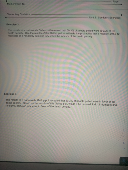 Solved Page 1 Mathematics 13 Elementary Statistics Unit 2: | Chegg.com