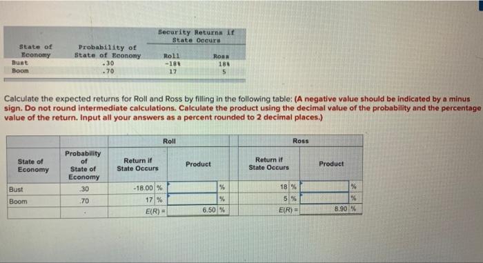 Solved Calculate the expected returns for Roll and Ross by | Chegg.com