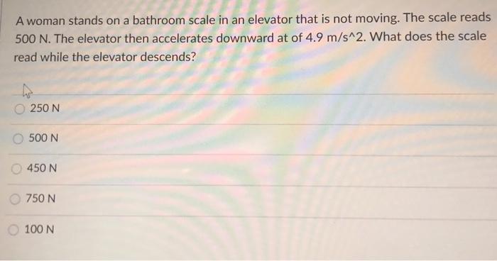 Solved A Woman Stands On A Bathroom Scale In An Elevator | Chegg.com