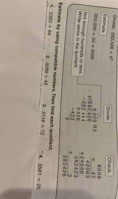 Solved Divide 282 426 47 Divide Check Estimate 300 000 Chegg