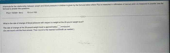 Solved A formula for the relaslonship between weight and | Chegg.com