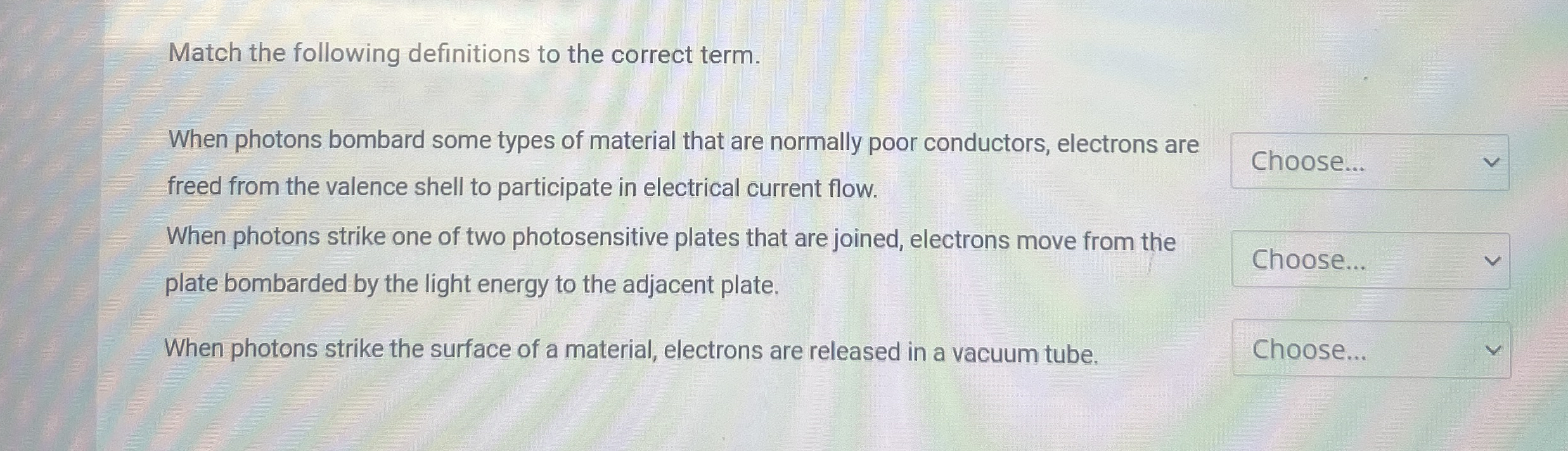 Match The Following Definitions To The Correct 