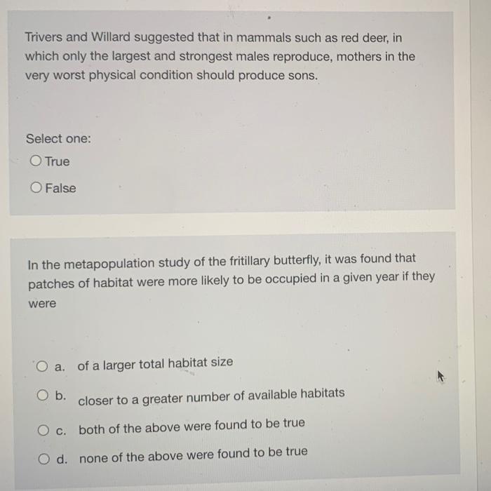Solved Trivers and Willard suggested that in mammals such as