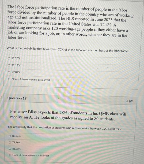 Solved The labor force participation rate is the number of | Chegg.com