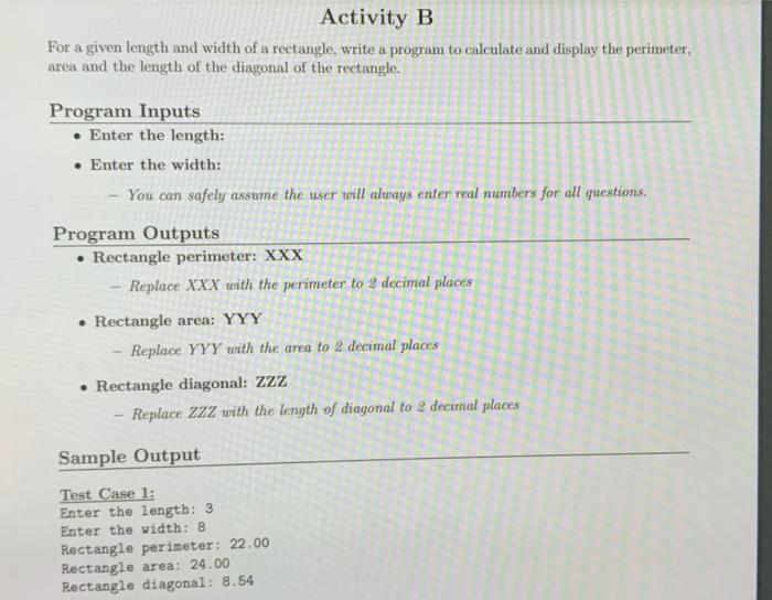 Solved Activity B For A Given Length And Width Of A | Chegg.com